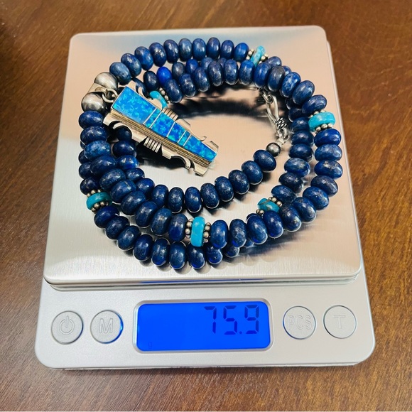 Opal Lapis/turquoise Beaded Steve Francisco Navajo Sterling Silver Necklace